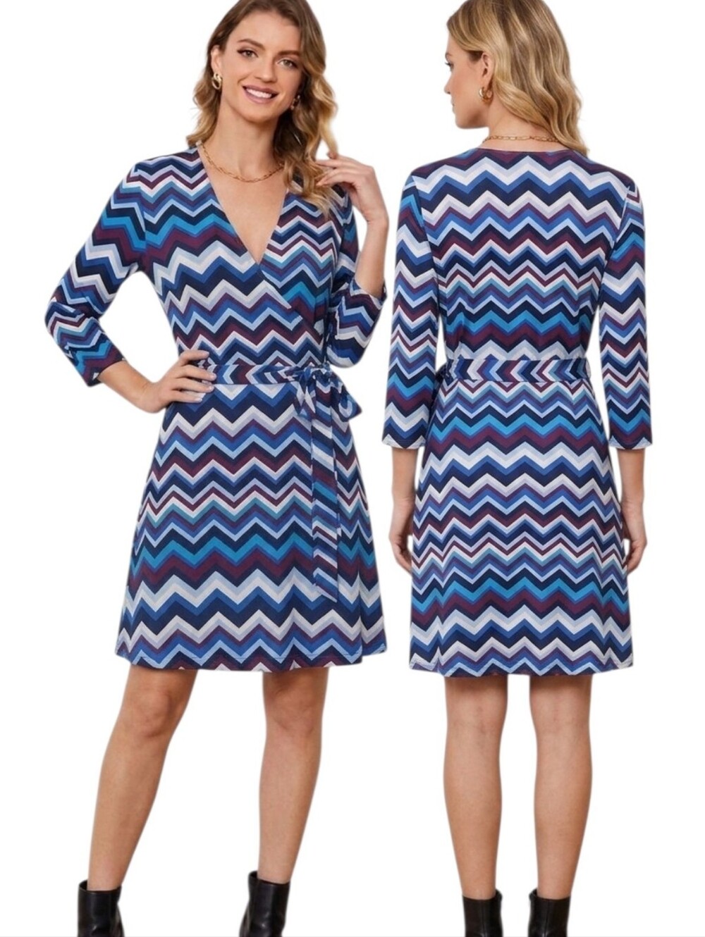 LEOTA Chevron Print Faux Wrap Dress - Size PM